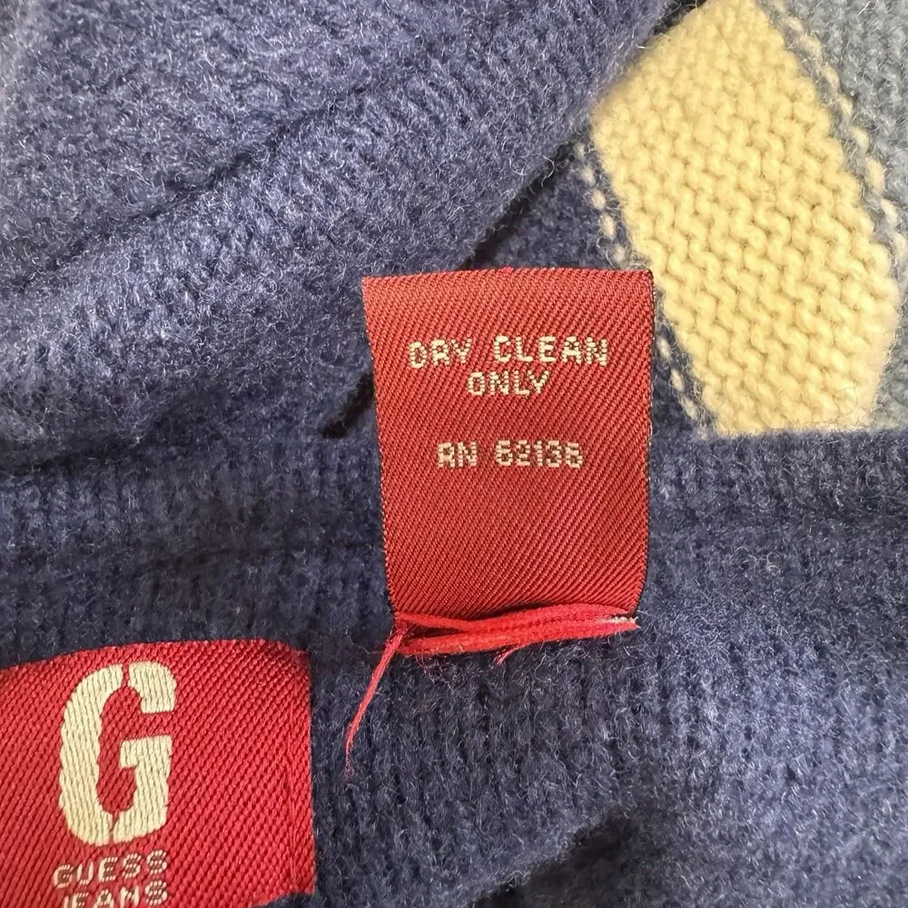 Vintage 90s Y2K Guess Sweater Mens XXL Stripe Blue White Lambswool Knit Jumper